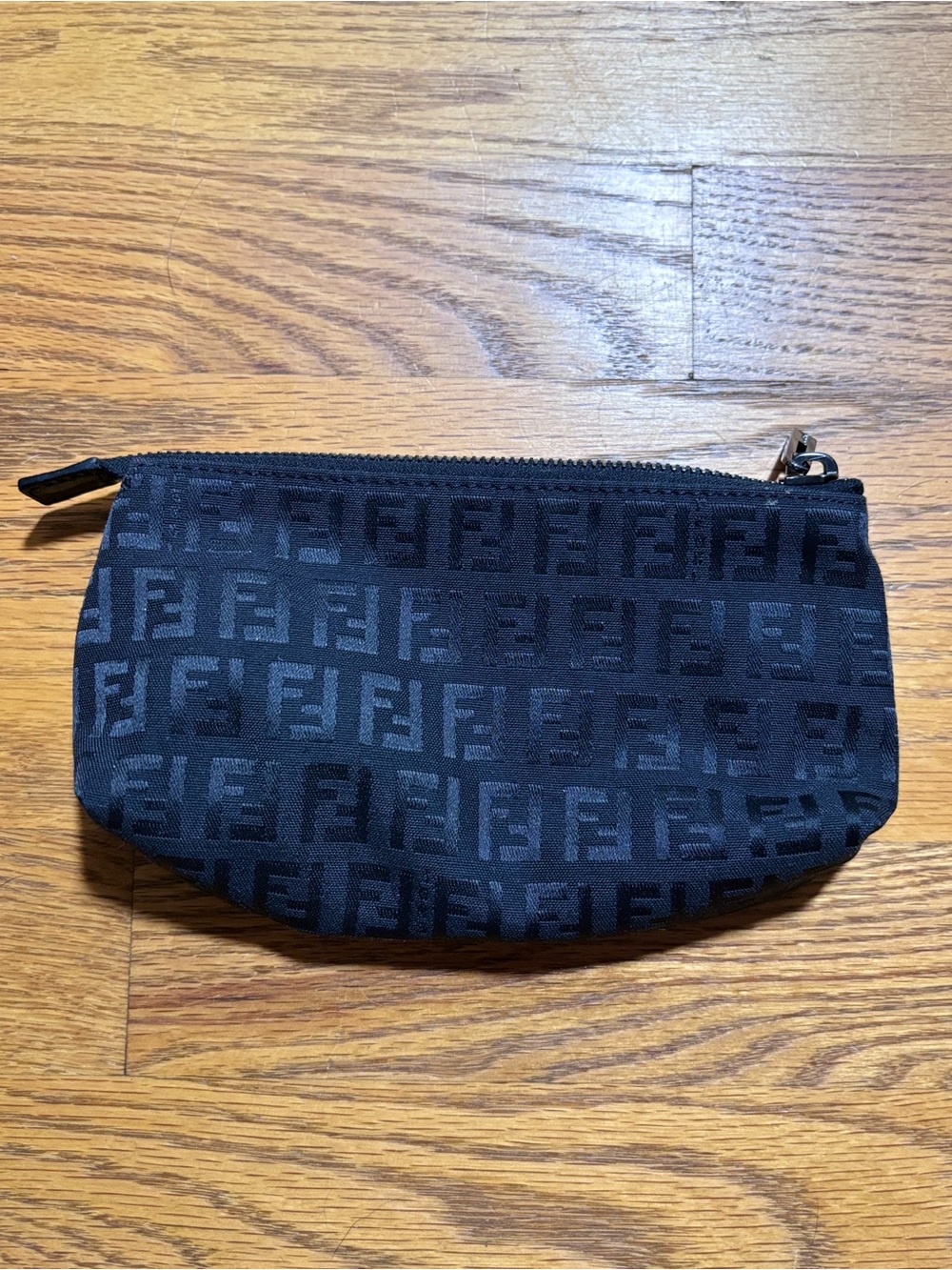 Fendi Vintage Black Zucchino FF Monogram Canvas Cosmetic Pouch Makeup Bag